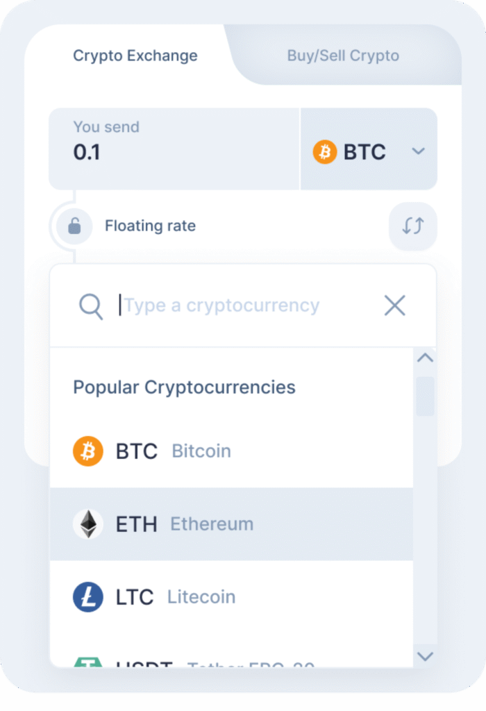 Step 1 Choose the crypto exchange pair Let’s assume you have Bitcoin and you want to have Ethereum. Here is how the BTC to ETH exchange process takes place on YageCoin+SimpleSwap.